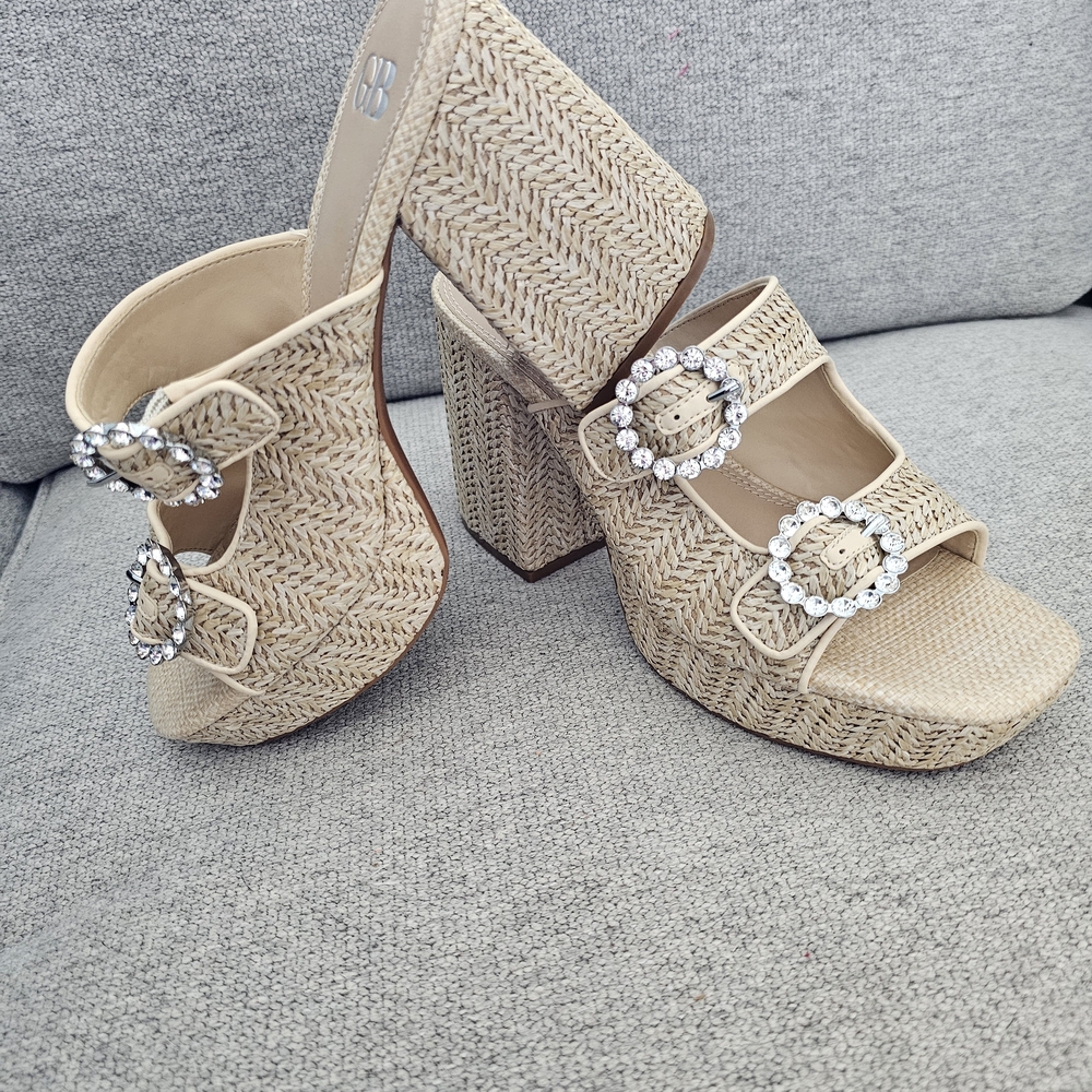 Gianni Bini Beige Tan Woven Heels Shoes w/Crystal Accents Women's Size 9.5 NWOB - Picture 2 of 3